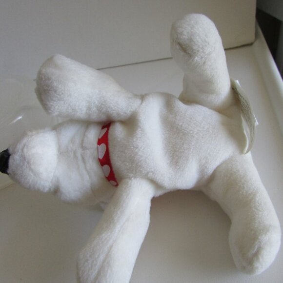 WHITE 6" long POLAR BEAR w Red Heart Satin Ribbon FIESTA beans Stuffed Animals - Picture 5 of 13
